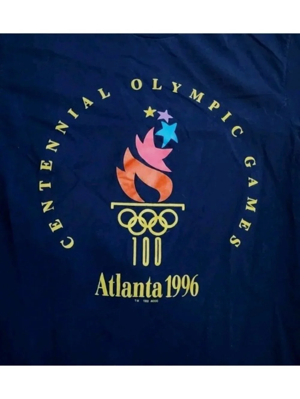 Vintage Champion Atlanta Olympics 1996 TShirt large graphic torch rings spellout - Picture 2 of 7